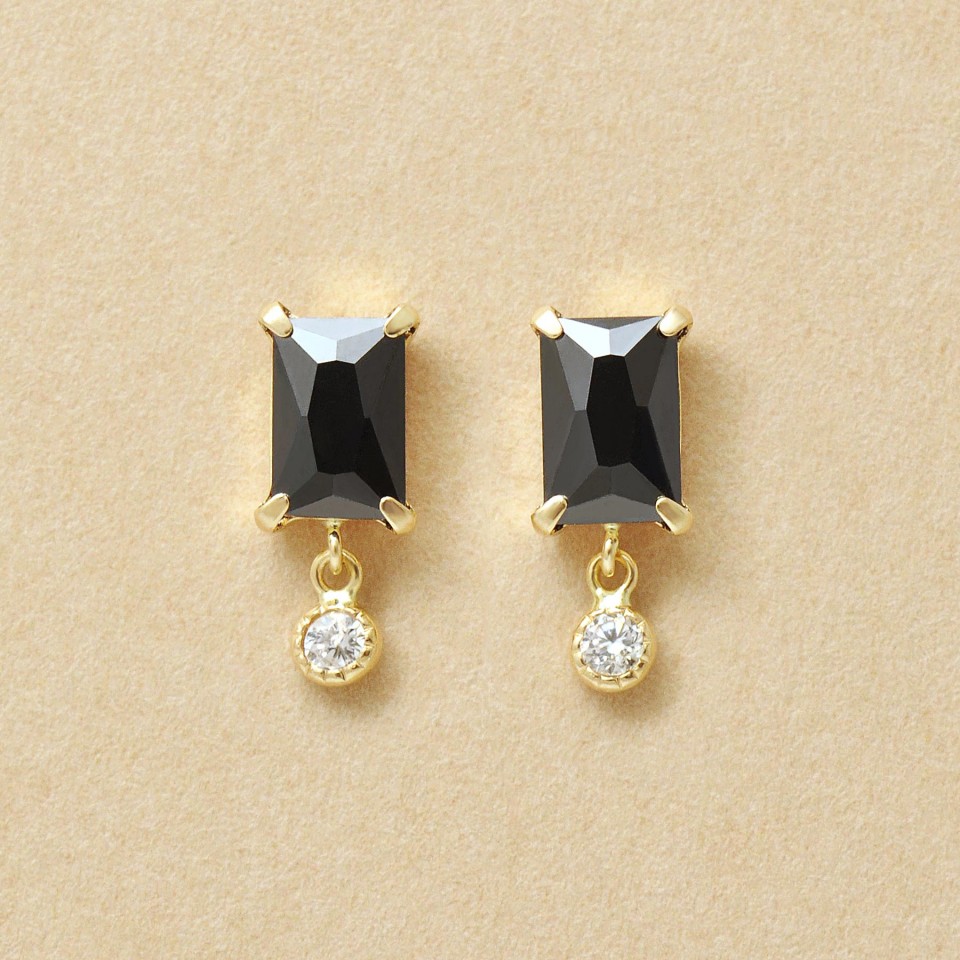 【Lively】K10 ブラックカラー バゲット スイングピアス( YG)
