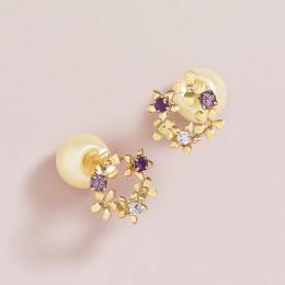 K18・K10　アメジストクラウンパールキャッチピアス　