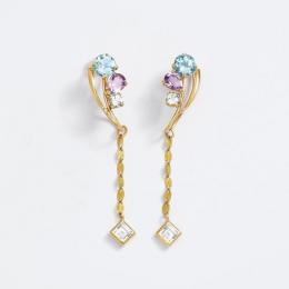 [ フワットイヤリングス] K10サンセキキラリ2WAYイヤリング