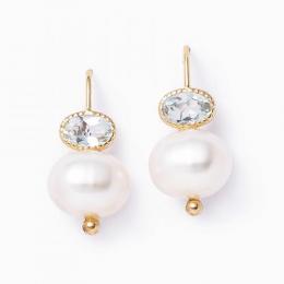 K18・K10　バロックパール　アクアマリン　ワイヤーピアス