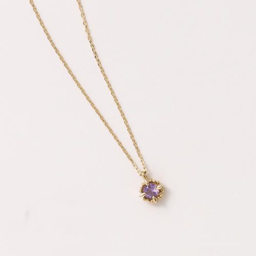 【厳選/高品質】一粒　天然 アメジスト ネックレス 0.21ct 10金 YG