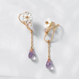 [ フワットイヤリングス]　K10　アメジスト2WAYハートフラワー( PG)