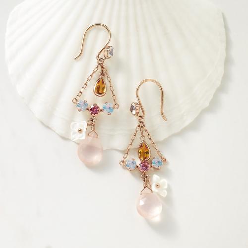 K18・K10　ローズクォーツ　ピンクカクテルピアス