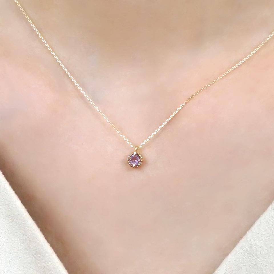 【厳選/高品質】一粒　天然 アメジスト ネックレス 0.21ct 10金 YG