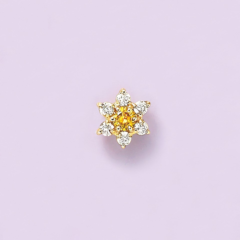 【 Solo Pierce】K10ダイヤモンドルミエール ミニピアス( オレンジ)