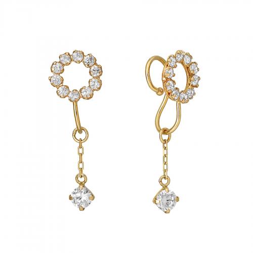 [ フワットイヤリングス] K10キュービックジルコニア10セキサークル2WAYイヤリング( YG)