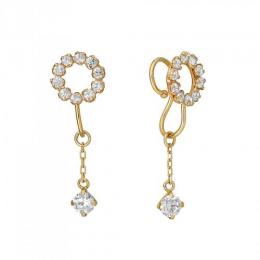 [ フワットイヤリングス] K10キュービックジルコニア10セキサークル2WAYイヤリング( YG)