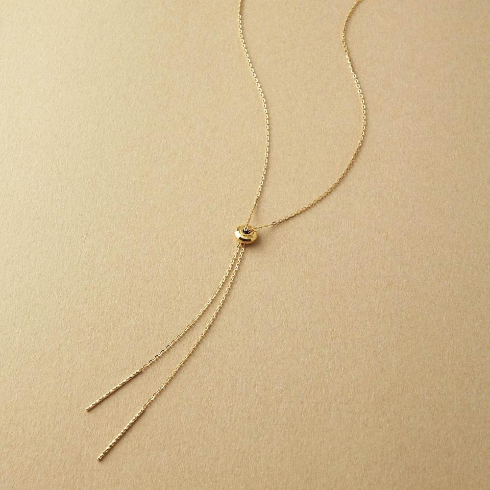 K18/10ミラーカットパーツラリエットロングネックレス