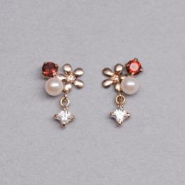 K18・K10ガーネットラブブーケピアス(PG)