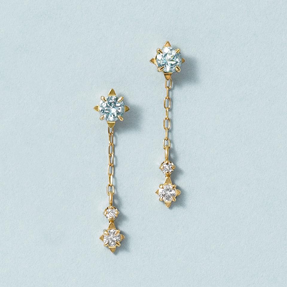 [ セカンドピアス]K18アクアマリンチャームセットピアス0.02ct( YG)