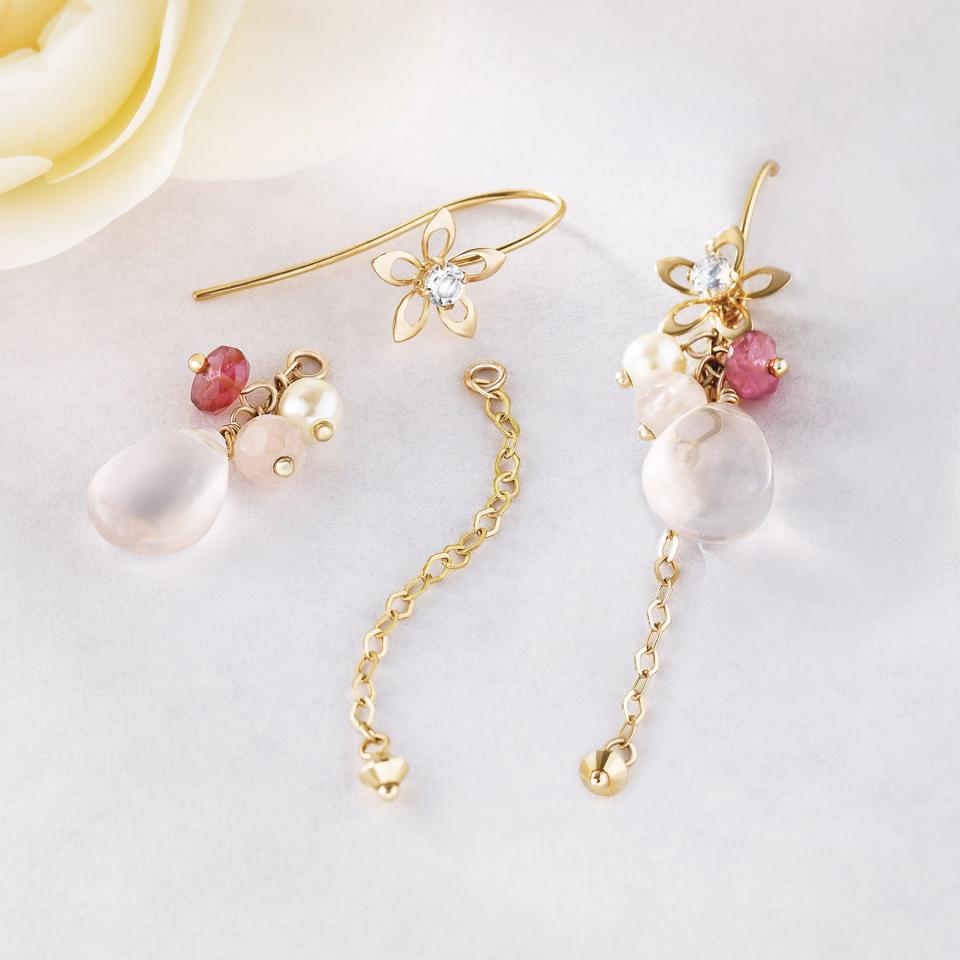 【 Palette】ローズクォーツ チャームセットピアス[flora]( YG)