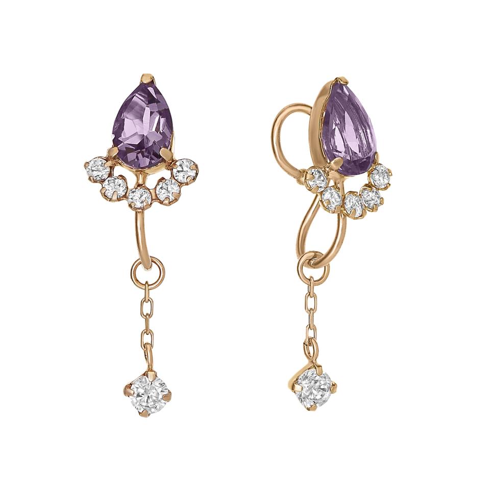 [ フワットイヤリングス] K10アメジストドロップ5セキ2WAYイヤリング( PG)